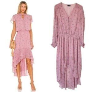 1. State Woodland Floral Pink Calico Rose Cutaway Hem High Low Dress Size XL